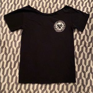 Custom cut zombie apocalypse off the shoulder tee